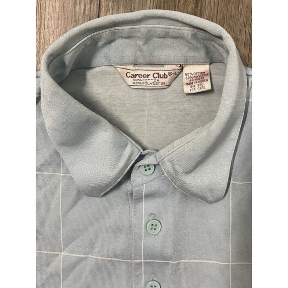 Career Club Vintage Polo Shirt Mens L Retro Skater Light Blue Made Korea 70s 80s - Picture 2 of 7